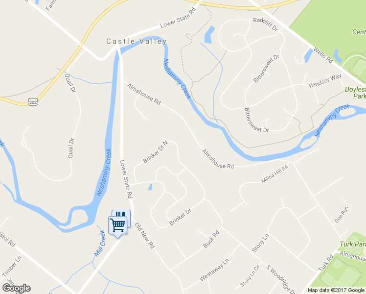 map of restaurants, bars, coffee shops, grocery stores, and more near 27 Brinker Drive in Doylestown