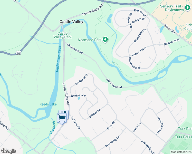 map of restaurants, bars, coffee shops, grocery stores, and more near 27 Brinker Drive in Doylestown