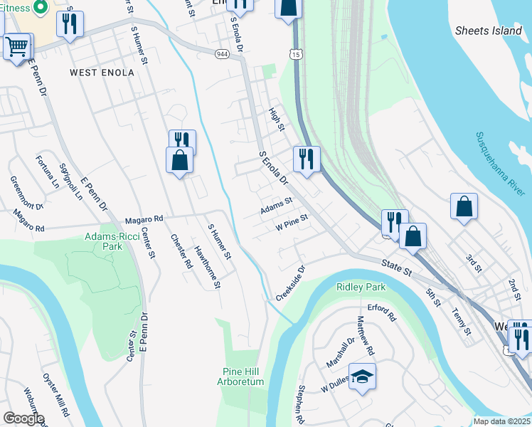 map of restaurants, bars, coffee shops, grocery stores, and more near 20 Adams Street in Enola