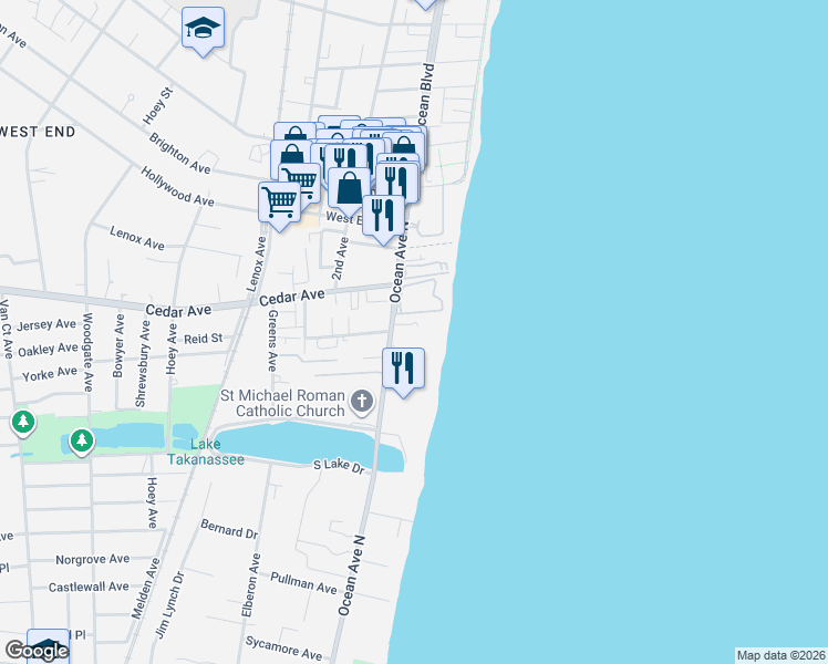 map of restaurants, bars, coffee shops, grocery stores, and more near 2 Waterview in Long Branch