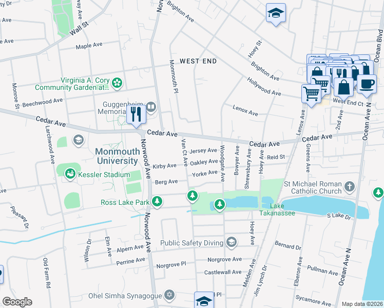 map of restaurants, bars, coffee shops, grocery stores, and more near 745 Van Court Avenue in Long Branch