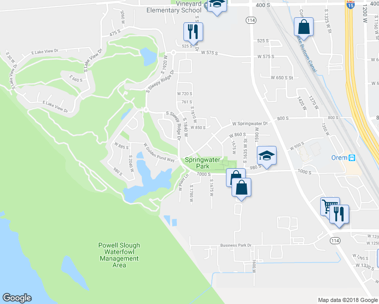 map of restaurants, bars, coffee shops, grocery stores, and more near 916 South 1840 West in Orem