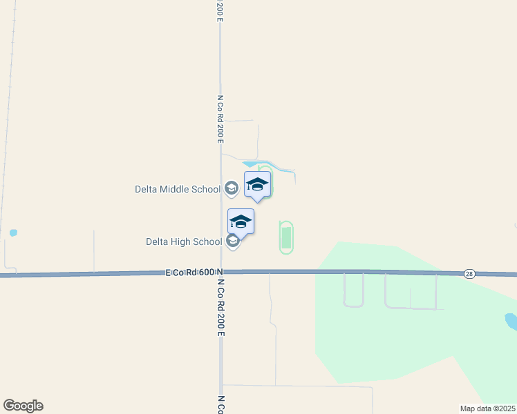 map of restaurants, bars, coffee shops, grocery stores, and more near 9800 North Co Road 200 East in Muncie