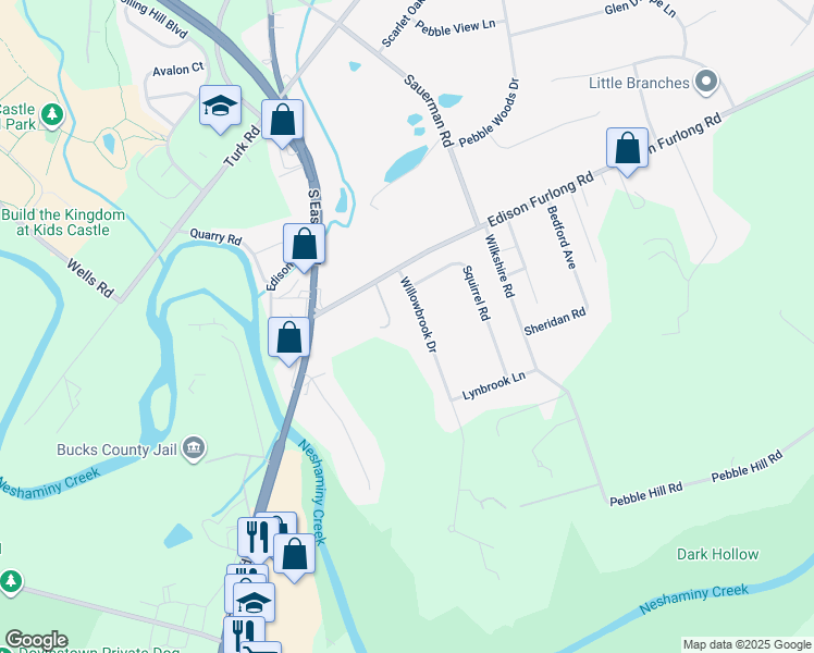 map of restaurants, bars, coffee shops, grocery stores, and more near 26 Willowbrook Drive in Doylestown