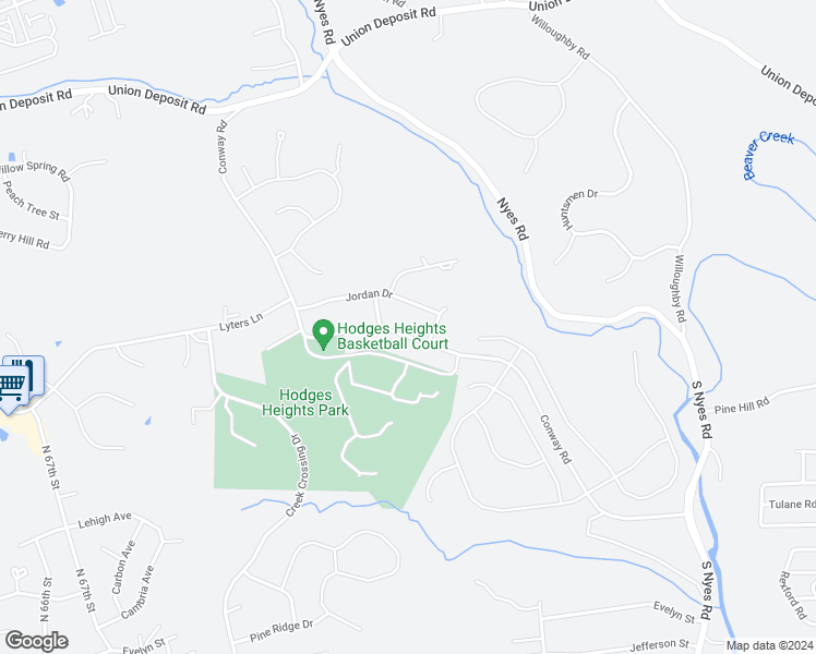 map of restaurants, bars, coffee shops, grocery stores, and more near 6720 Conway Road in Harrisburg