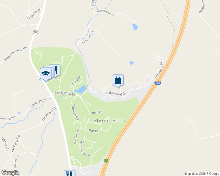 map of restaurants, bars, coffee shops, grocery stores, and more near 179 Oakmont Court in Reading