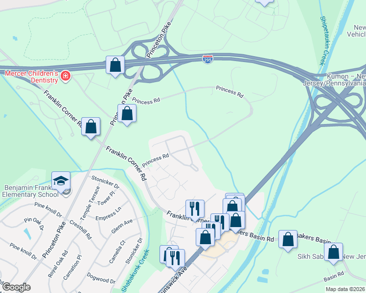map of restaurants, bars, coffee shops, grocery stores, and more near 12 Wiltshire Drive in Lawrence Township