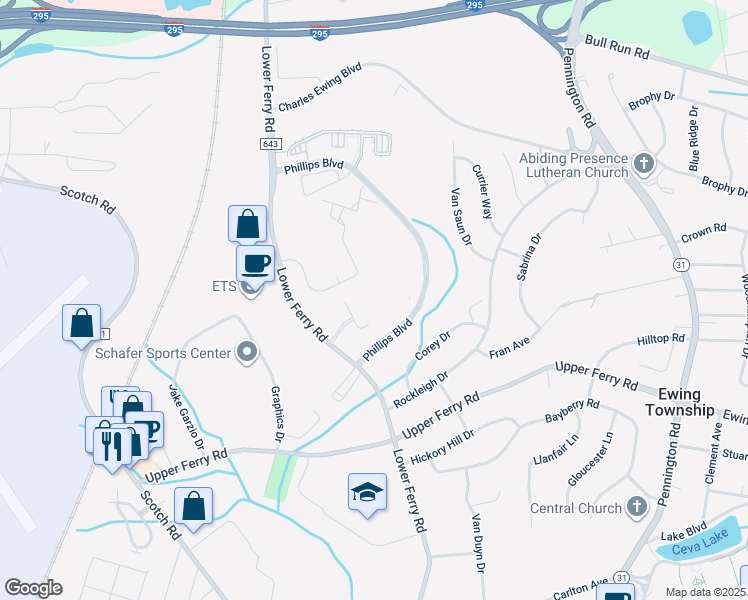 map of restaurants, bars, coffee shops, grocery stores, and more near 326 Masterson Court in Trenton