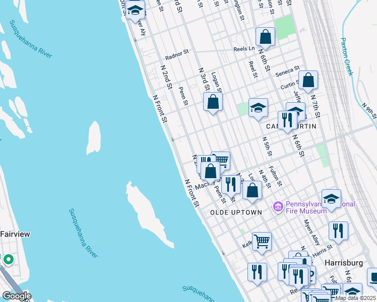map of restaurants, bars, coffee shops, grocery stores, and more near 2218 North 2nd Street in Harrisburg