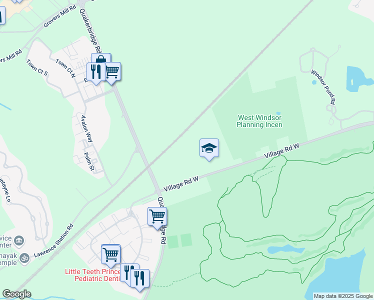map of restaurants, bars, coffee shops, grocery stores, and more near 554 Village Road West in West Windsor Township