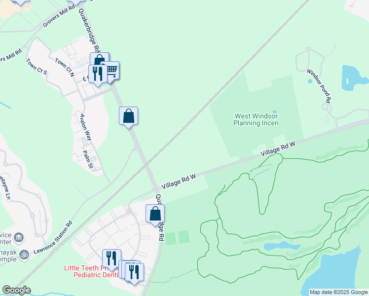 map of restaurants, bars, coffee shops, grocery stores, and more near 554 Village Road West in West Windsor Township