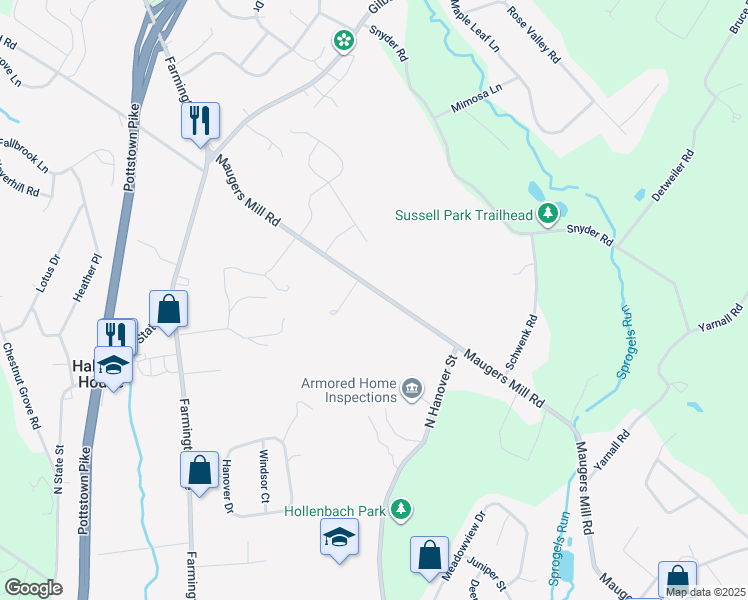 map of restaurants, bars, coffee shops, grocery stores, and more near 154 Maugers Mill Rd in Pottstown