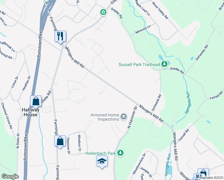 map of restaurants, bars, coffee shops, grocery stores, and more near 154 Maugers Mill Rd in Pottstown