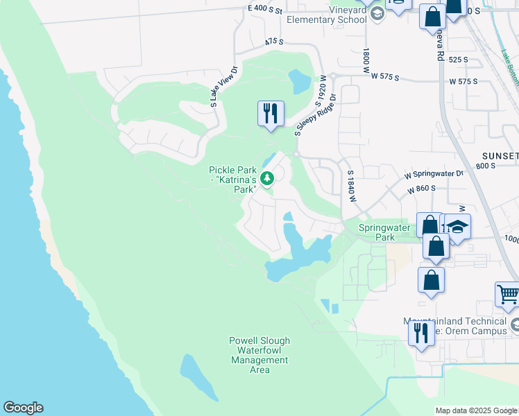 map of restaurants, bars, coffee shops, grocery stores, and more near 894 South 2100 West in Orem
