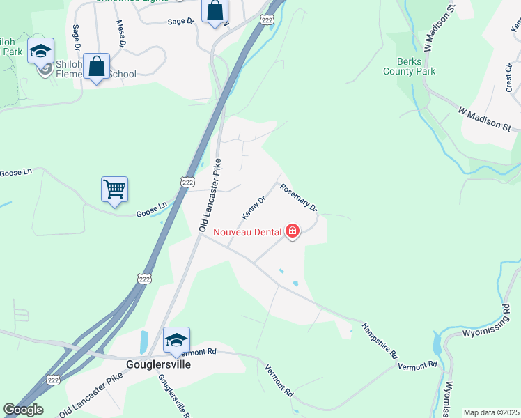 map of restaurants, bars, coffee shops, grocery stores, and more near 461 Kenny Drive in Sinking Spring