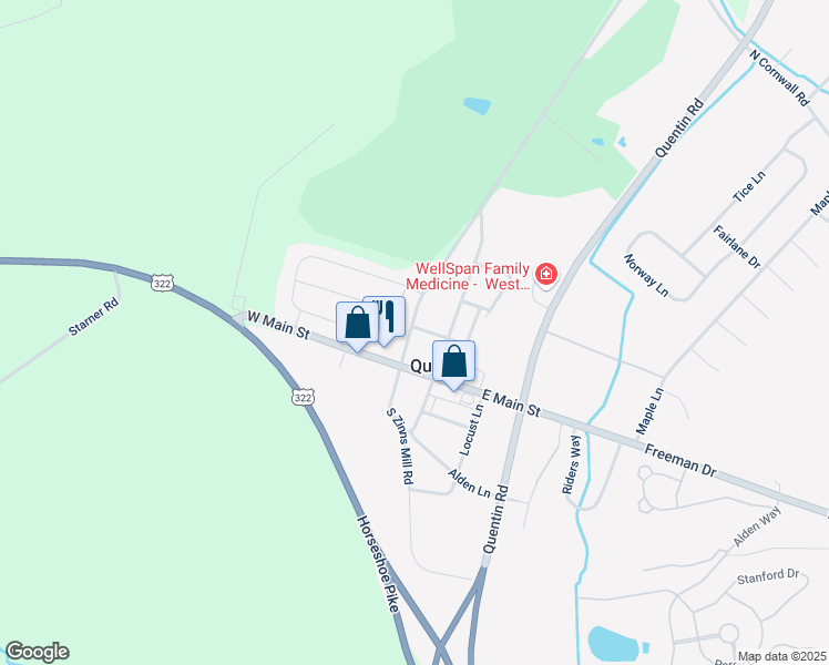map of restaurants, bars, coffee shops, grocery stores, and more near 24 North Zinns Mill Road in Lebanon