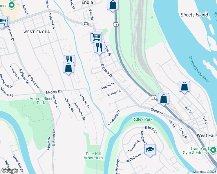 map of restaurants, bars, coffee shops, grocery stores, and more near 20 Adams Street in Enola
