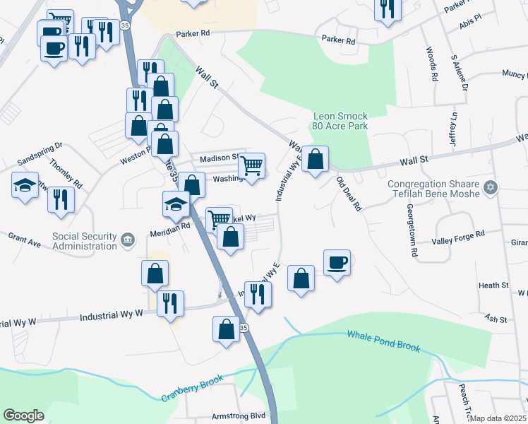 map of restaurants, bars, coffee shops, grocery stores, and more near 723 Mill Pond Way in Eatontown