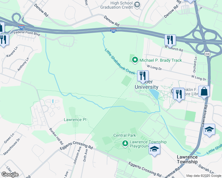 map of restaurants, bars, coffee shops, grocery stores, and more near Lawrence Avenue in Lawrence Township