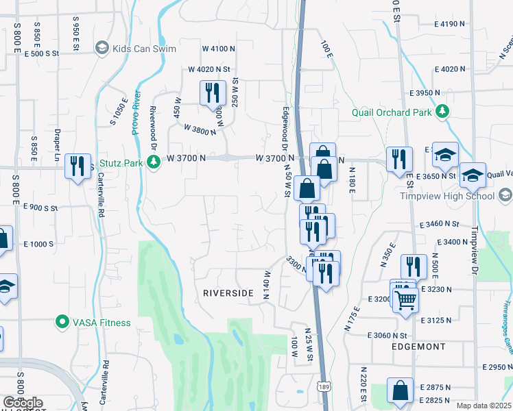 map of restaurants, bars, coffee shops, grocery stores, and more near 3535 North 160 West Street in Provo