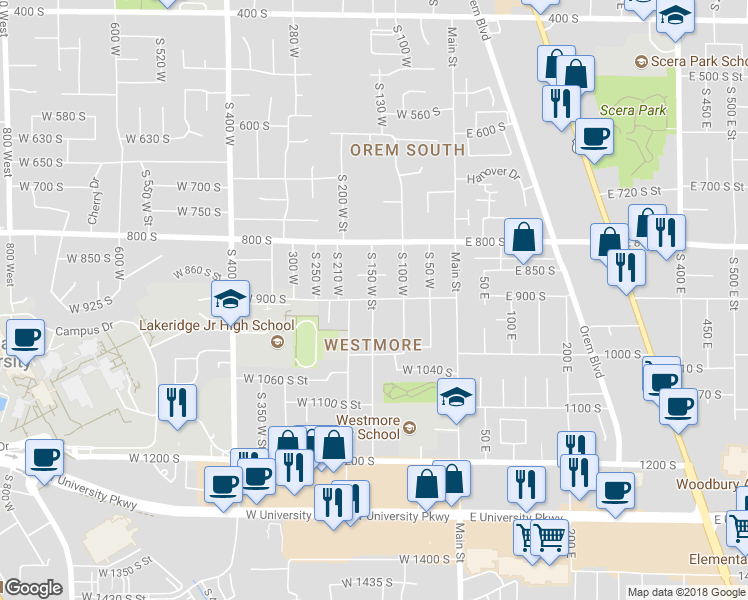 map of restaurants, bars, coffee shops, grocery stores, and more near 149 West 900 South in Orem