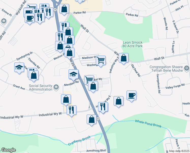 map of restaurants, bars, coffee shops, grocery stores, and more near 151 Industrial Way East in Eatontown