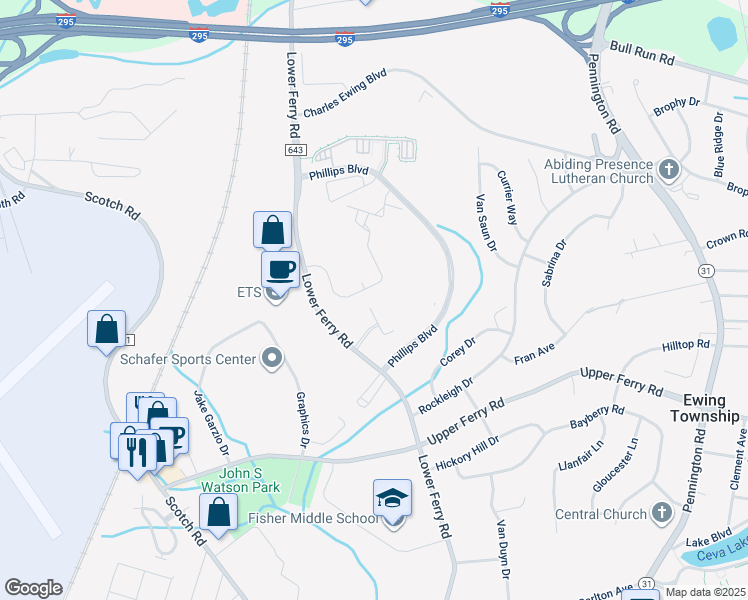 map of restaurants, bars, coffee shops, grocery stores, and more near 431 Masterson Court in Trenton