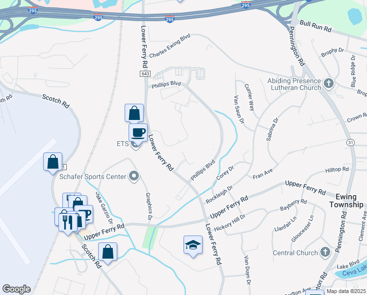 map of restaurants, bars, coffee shops, grocery stores, and more near 428 Masterson Court in Trenton