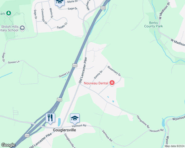 map of restaurants, bars, coffee shops, grocery stores, and more near 458 Kenny Drive in Sinking Spring