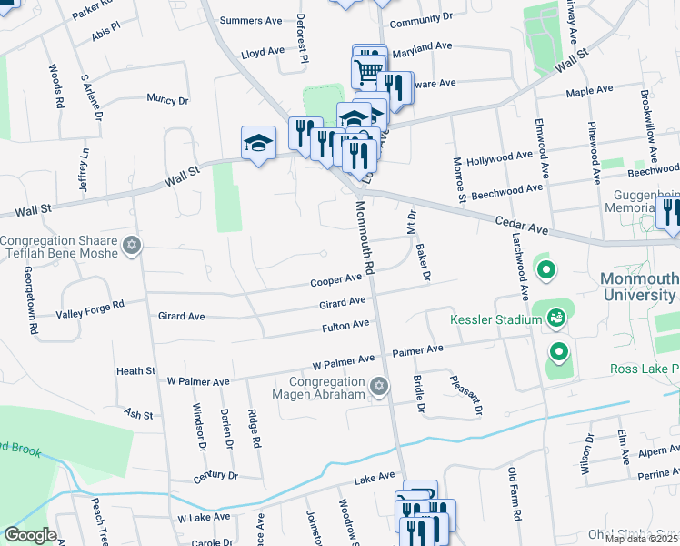 map of restaurants, bars, coffee shops, grocery stores, and more near 11 Cooper Avenue in West Long Branch