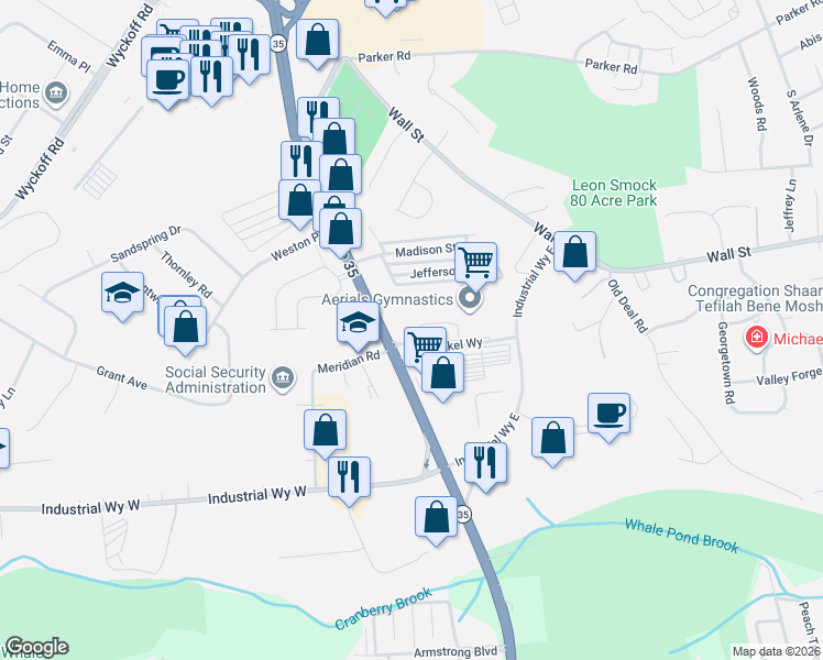 map of restaurants, bars, coffee shops, grocery stores, and more near 212 Mill Pond Way in Eatontown