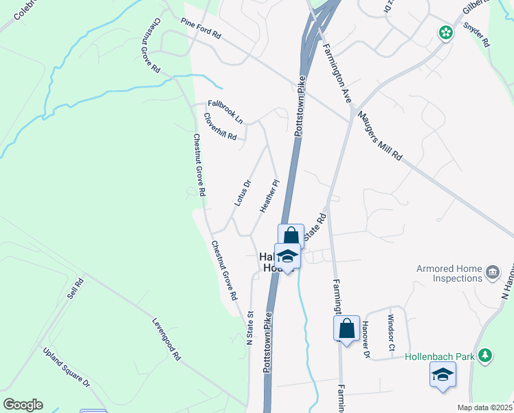 map of restaurants, bars, coffee shops, grocery stores, and more near 1469 Heather Place in Pottstown
