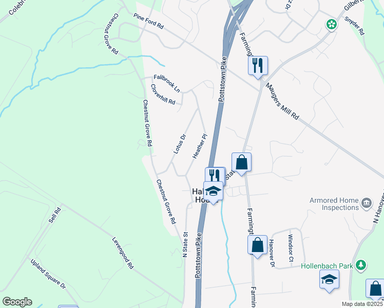 map of restaurants, bars, coffee shops, grocery stores, and more near 1469 Heather Place in Pottstown