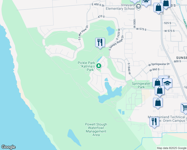 map of restaurants, bars, coffee shops, grocery stores, and more near 877 South 2150 West in Orem