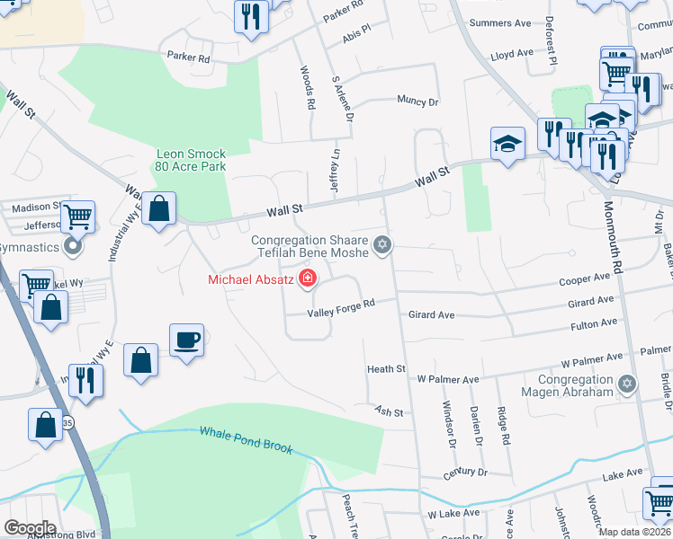 map of restaurants, bars, coffee shops, grocery stores, and more near 20 Musket Lane in Eatontown