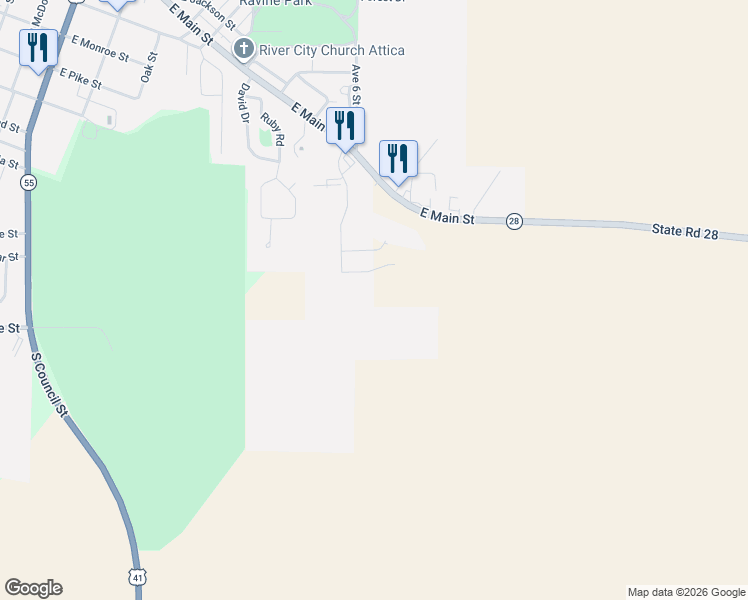 map of restaurants, bars, coffee shops, grocery stores, and more near 218 Foster Drive in Attica