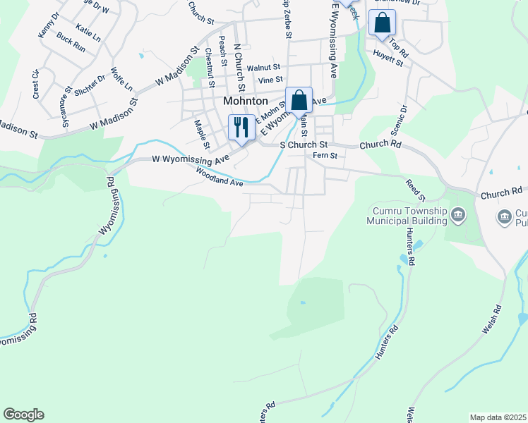 map of restaurants, bars, coffee shops, grocery stores, and more near 4 Park Street in Mohnton