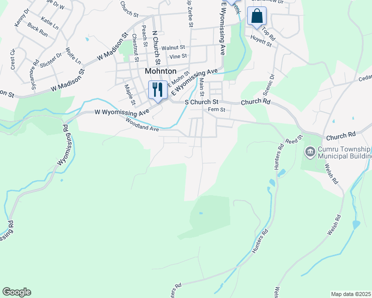 map of restaurants, bars, coffee shops, grocery stores, and more near 220 Main Street in Mohnton
