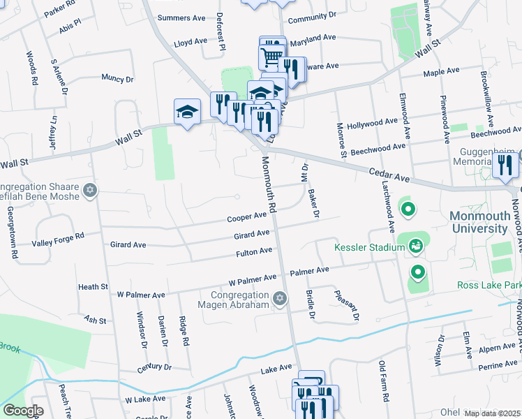 map of restaurants, bars, coffee shops, grocery stores, and more near 11 Cooper Avenue in West Long Branch