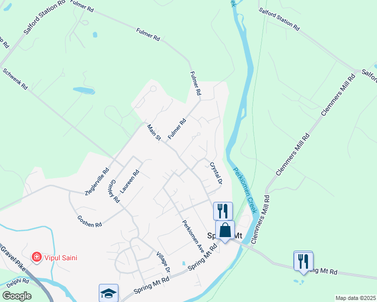 map of restaurants, bars, coffee shops, grocery stores, and more near 208 Granite Drive in Schwenksville