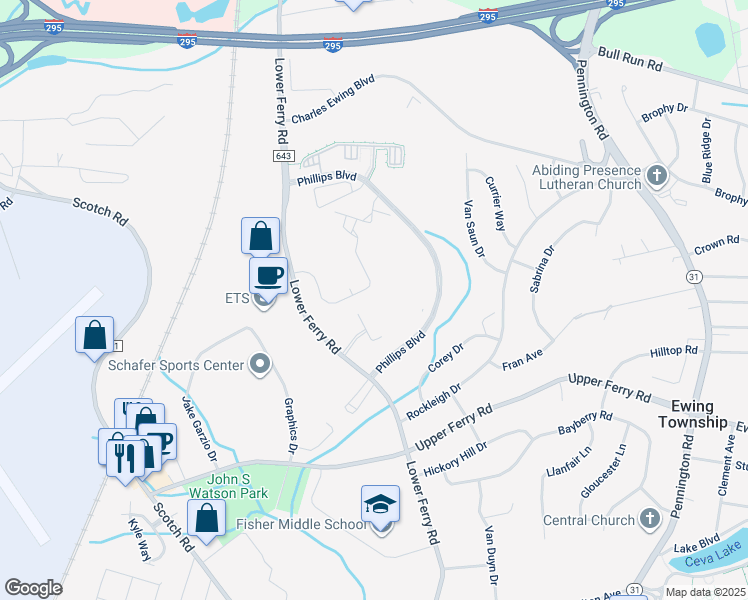 map of restaurants, bars, coffee shops, grocery stores, and more near 431 Masterson Court in Trenton