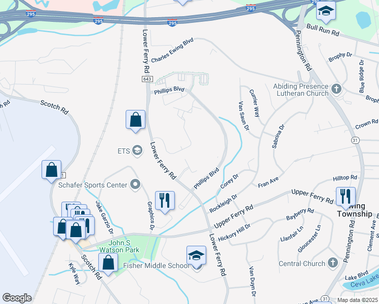 map of restaurants, bars, coffee shops, grocery stores, and more near 431 Masterson Court in Trenton