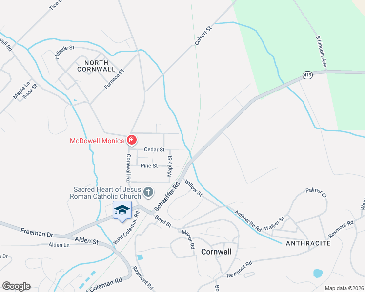 map of restaurants, bars, coffee shops, grocery stores, and more near 121 Cedar Street in Lebanon