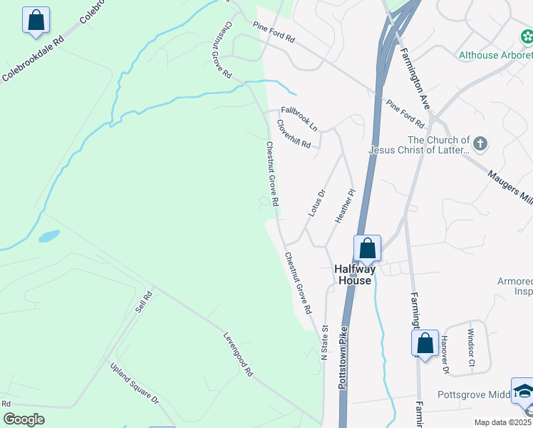 map of restaurants, bars, coffee shops, grocery stores, and more near 1453 Chestnut Grove Road in Pottstown
