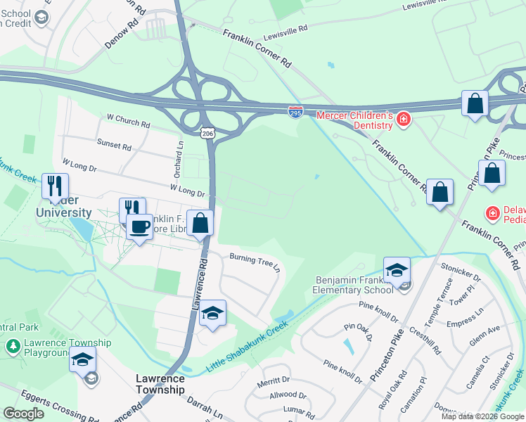 map of restaurants, bars, coffee shops, grocery stores, and more near 29 Birdie Way in Lawrence Township
