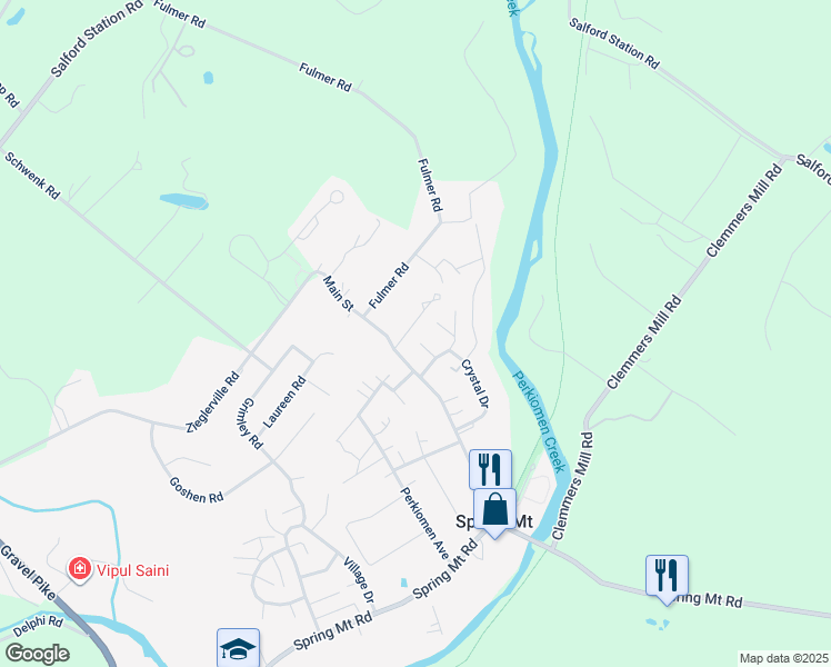 map of restaurants, bars, coffee shops, grocery stores, and more near 208 Granite Drive in Schwenksville