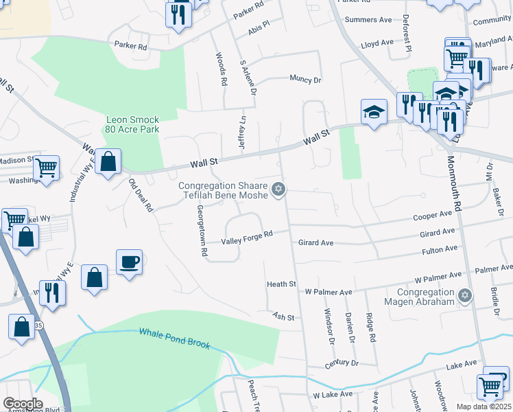 map of restaurants, bars, coffee shops, grocery stores, and more near 20 Musket Lane in Eatontown