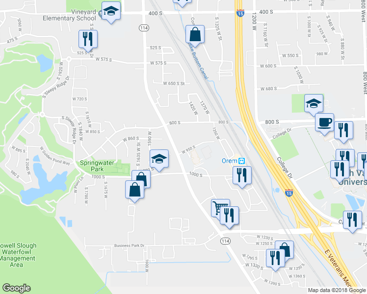 map of restaurants, bars, coffee shops, grocery stores, and more near 897 South Geneva Road in Orem