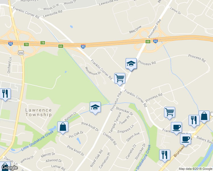 map of restaurants, bars, coffee shops, grocery stores, and more near 38 Morton Court in Trenton