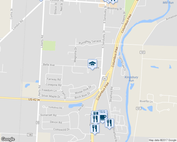 map of restaurants, bars, coffee shops, grocery stores, and more near 61 Belle Avenue in Delaware